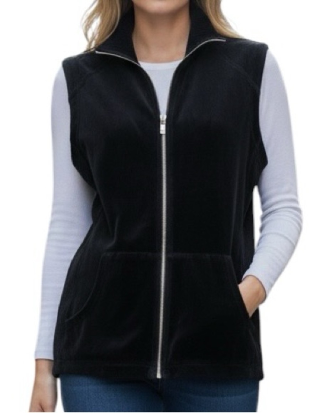 Jones New York Black Velvet Zip Vest with Front Pockets Size XLarge